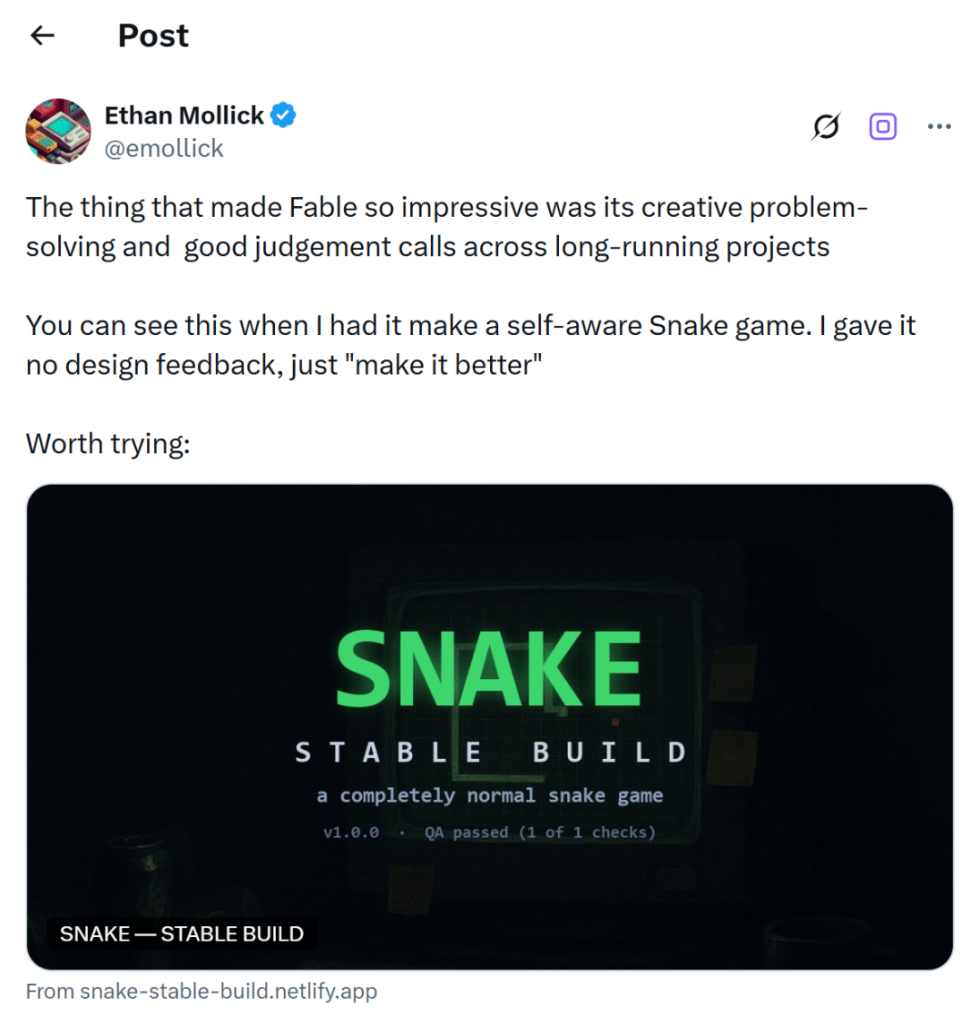 一句「Make it better」，Fable 5 直接把贪吃蛇炼成「逆反人格」