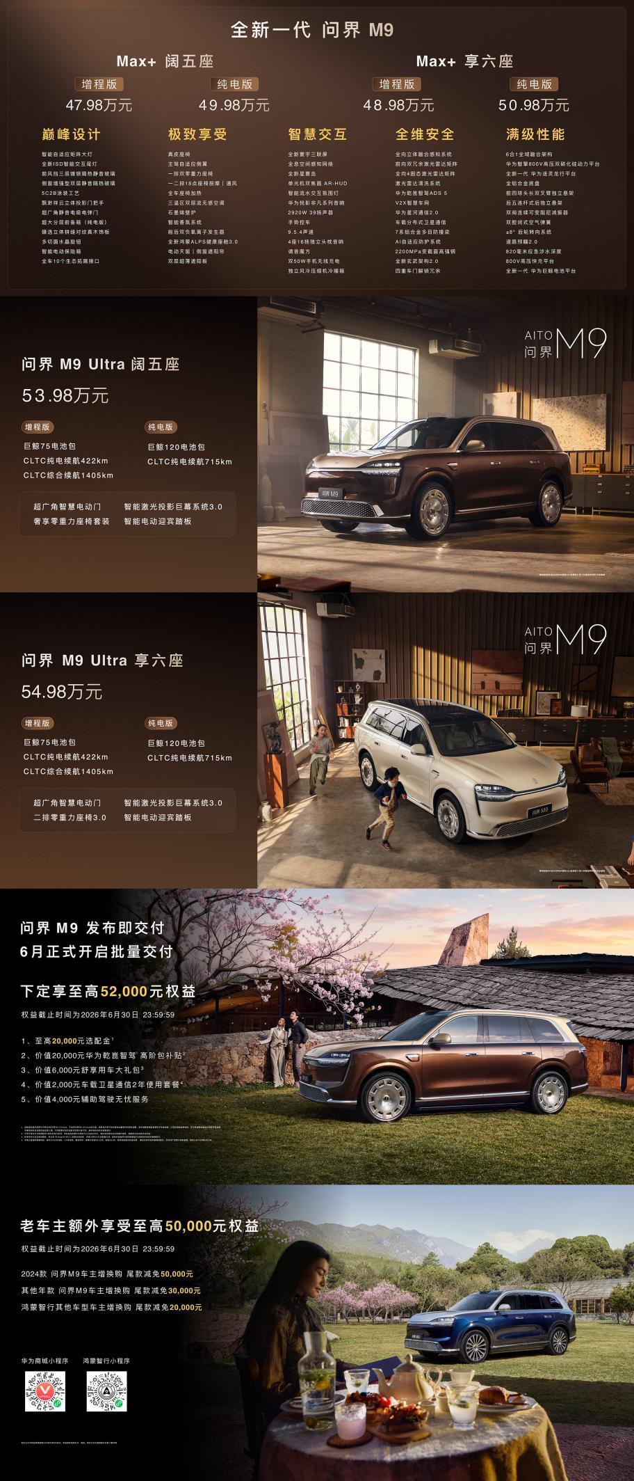 领世而上，全新一代问界M9正式上市，官方零售价47.98万元起