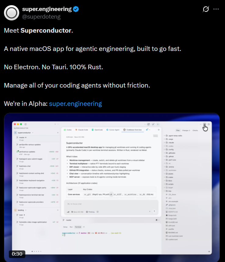 Rust 纯原生 AI Agent 神器 Superconductor 登场：一键聚合 Claude Code、Gemini CLI 等全家桶
