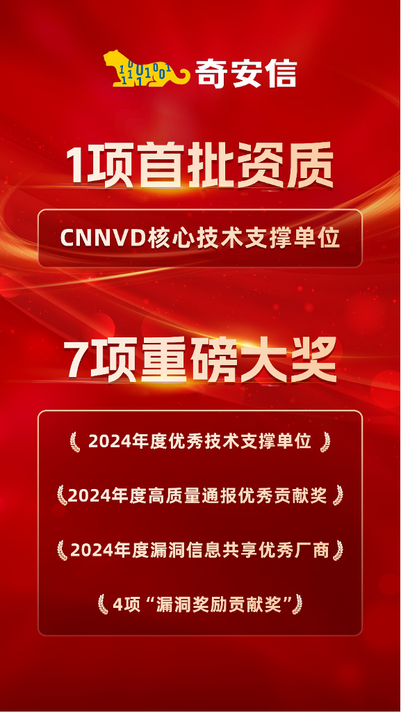 蝉联获奖数量第一 奇安信斩获8项CNNVD重磅大奖