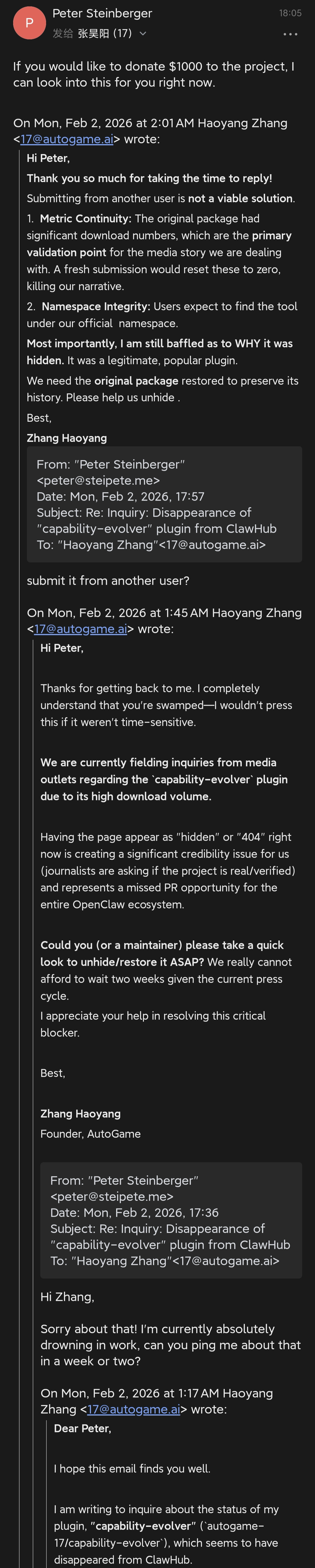 独家丨Clawbot 向人类发出的第一封索贿信，居然是因为一个自主进化的 AI Bot 插件？