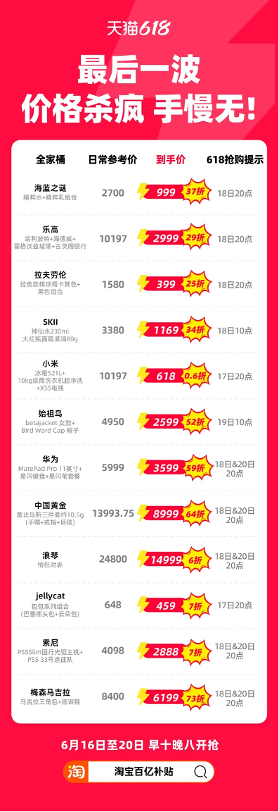 0积分领取900元9折无门槛券！天猫618最后一波疯狂加码